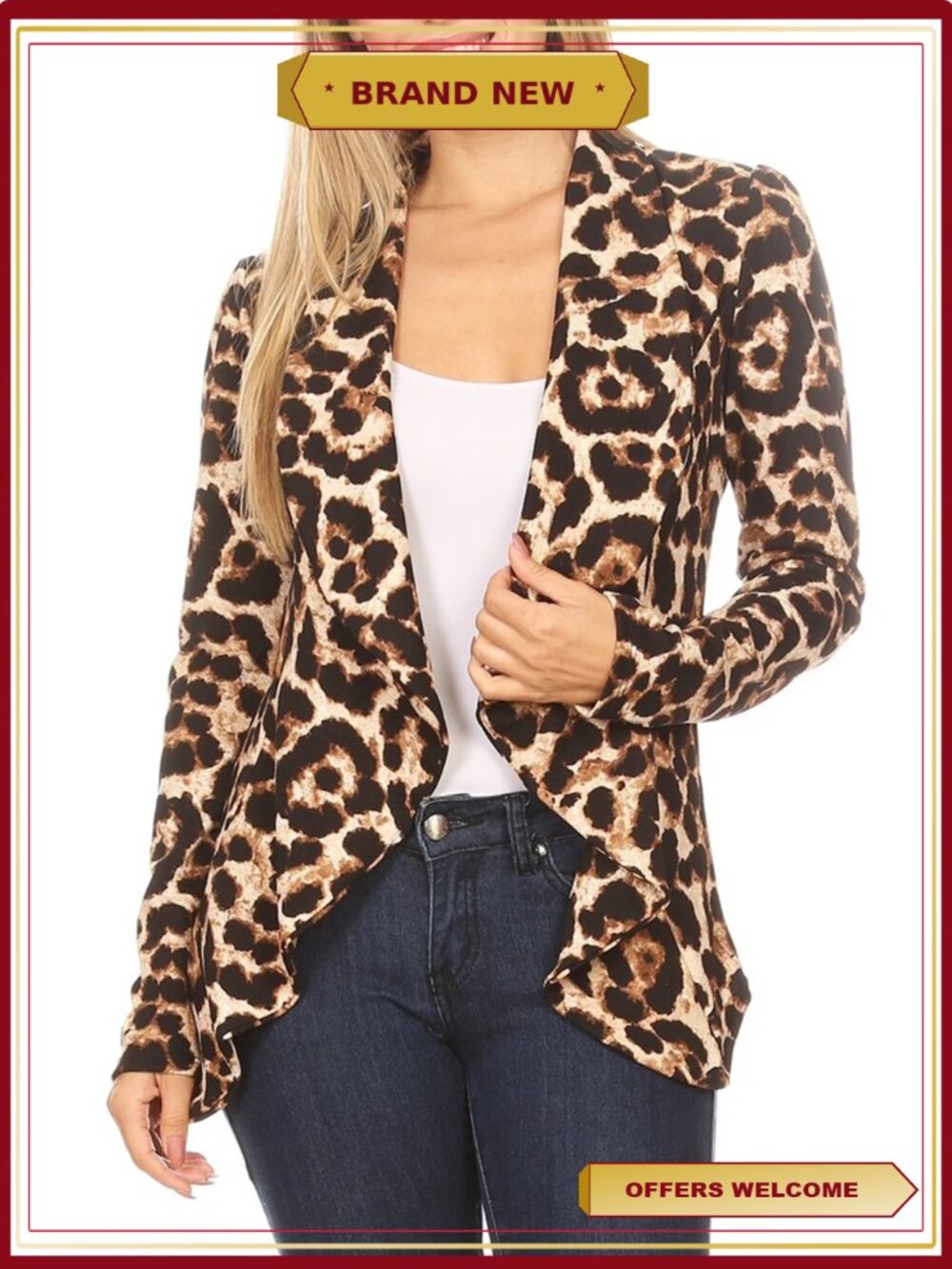 Women's Pattern Print Long Sleeve Open Front Blazer Jacket Office Casual